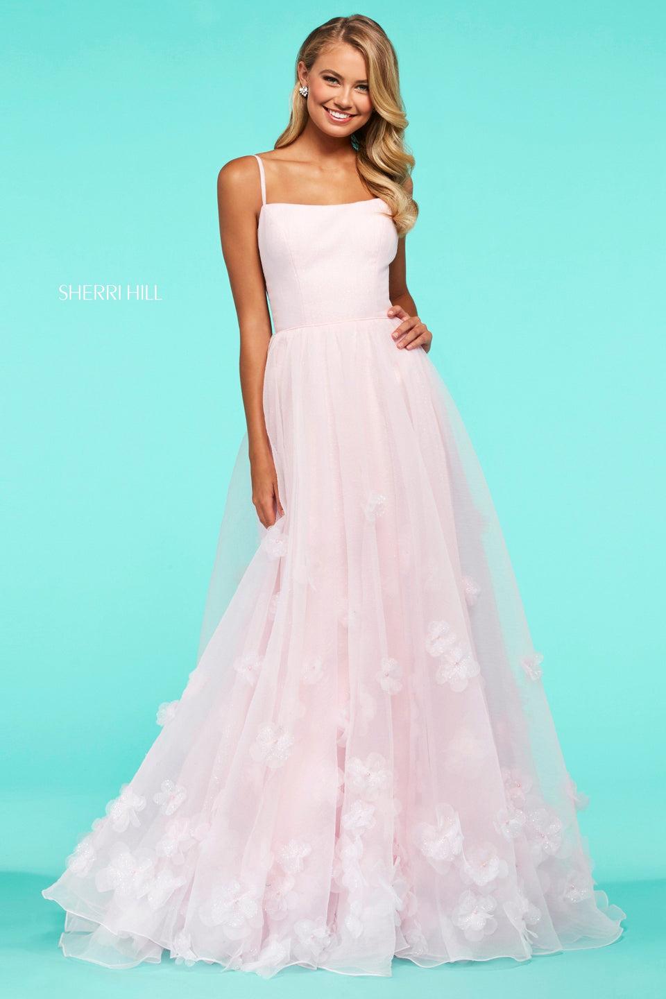 sherri hill Tulle A-line gown with flower appliques