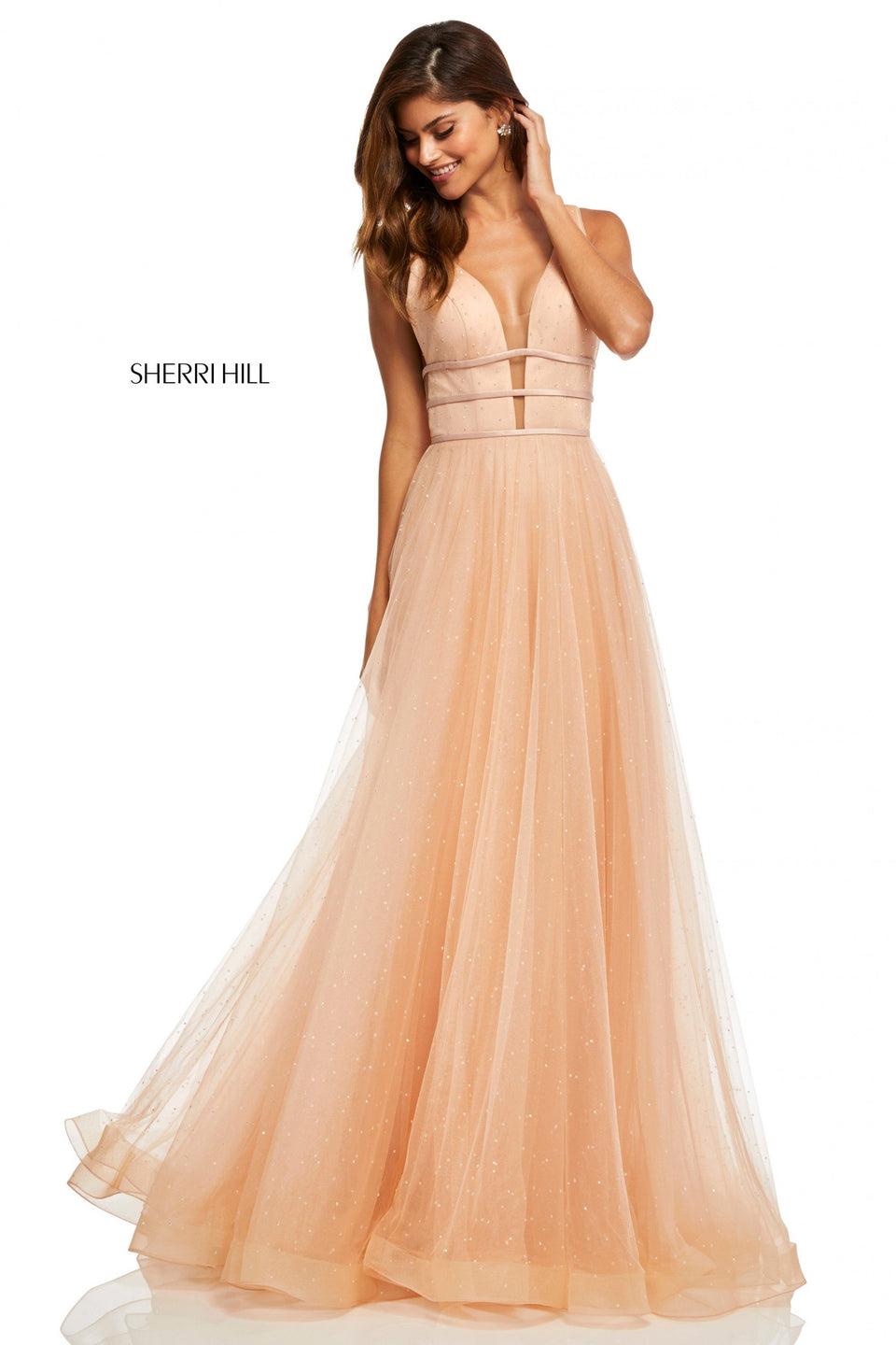 Sherri Hill Tulle A-line With Plunging Neckline Low Back Thin Waistbands And And Jewel Detailing