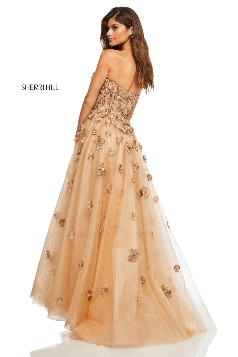 Sherri Hill Tulle A-line With Sweetheart Neckline Boned Bodice And 3D Flower Applique