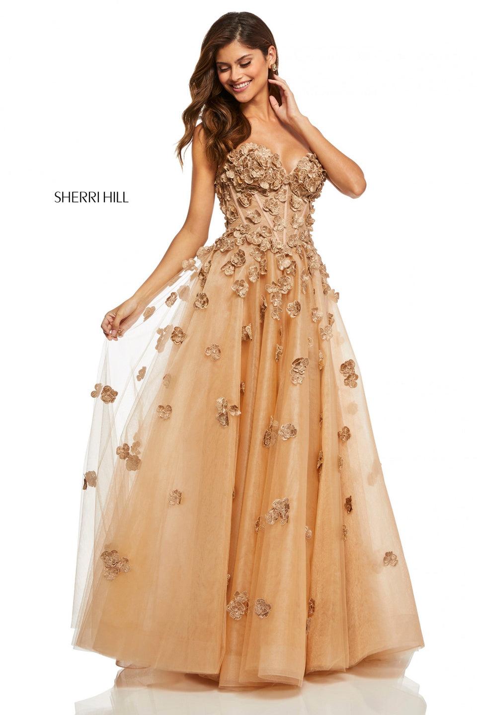 Sherri Hill Tulle A-line With Sweetheart Neckline Boned Bodice And 3D Flower Applique