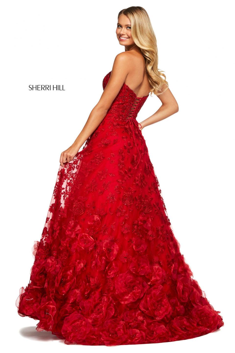 Sherri Hill Tulle And Lace A-line Strapless Dress With Embellishments And 3D Floral Detailing