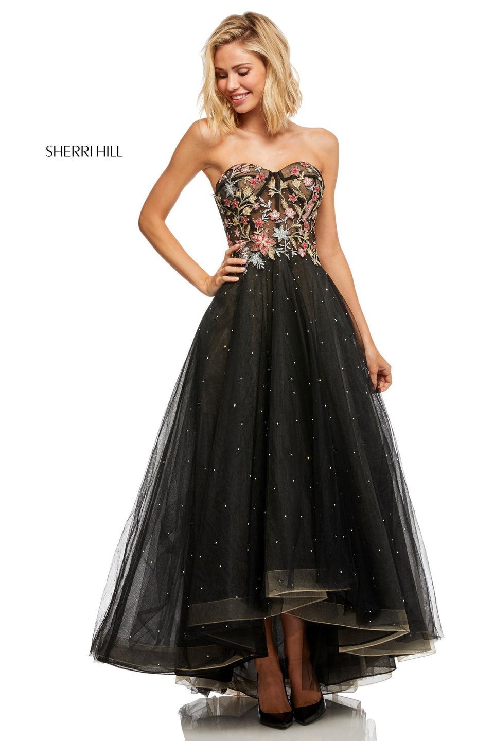 sherri hill Tulle Audrey length A-line with embroidered boned bodice and jewel detailing all over