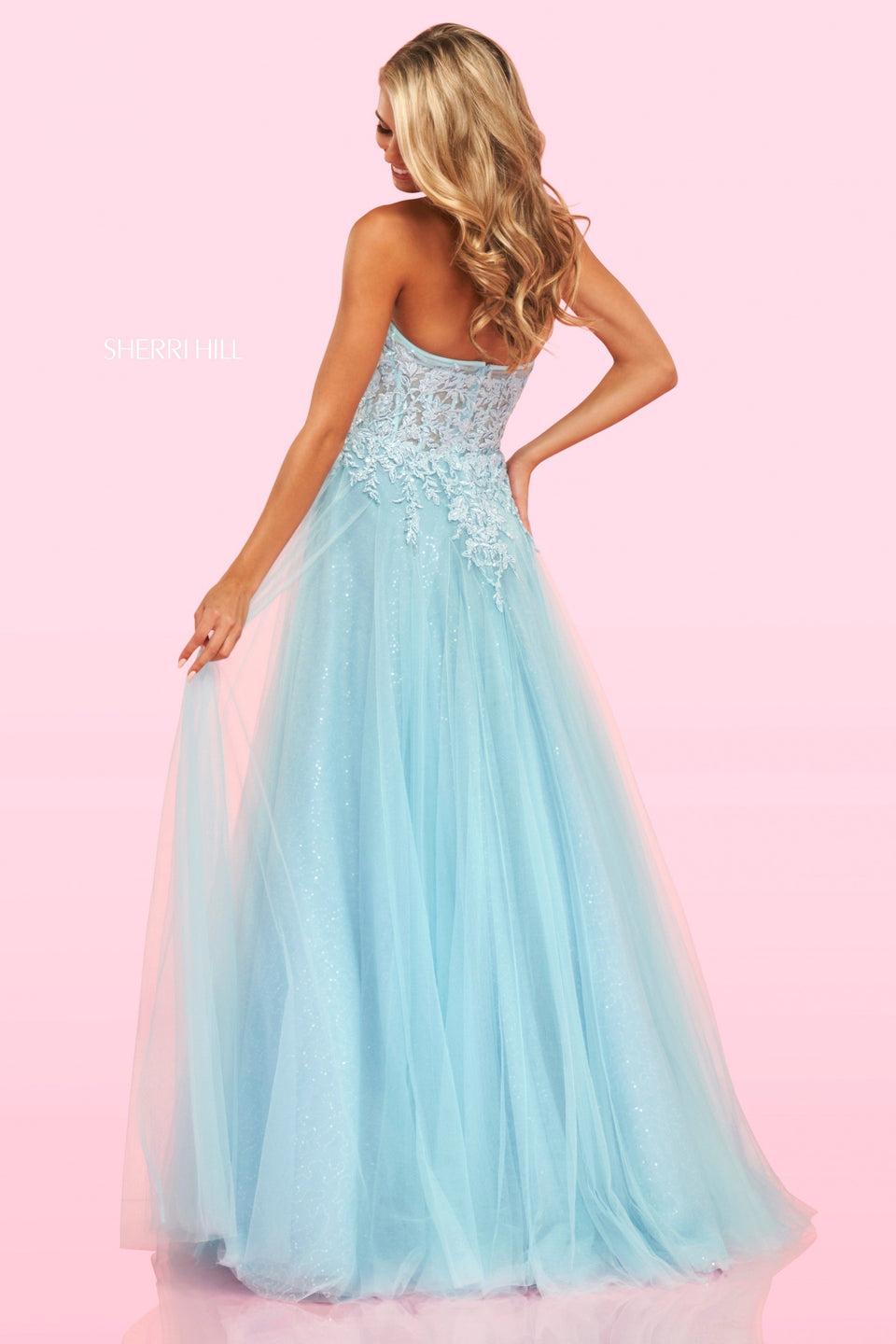 Sherri Hill Tulle Ball Gown Dress With Strapless Neckline And Lace Corset Top