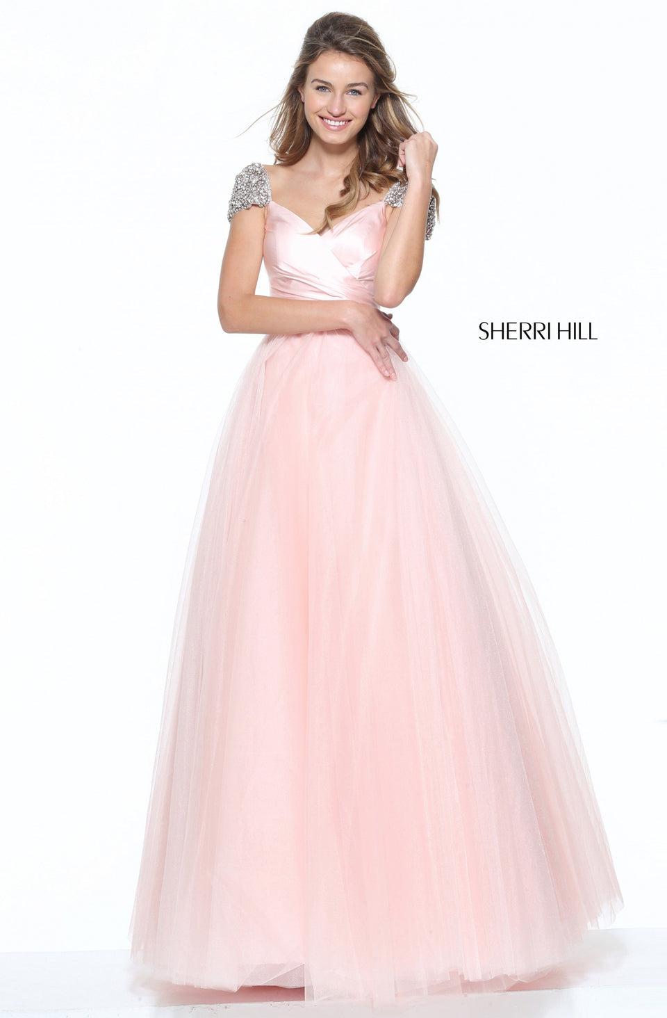 sherri hill Tulle ball gown with a cap sleeve beaded bodice