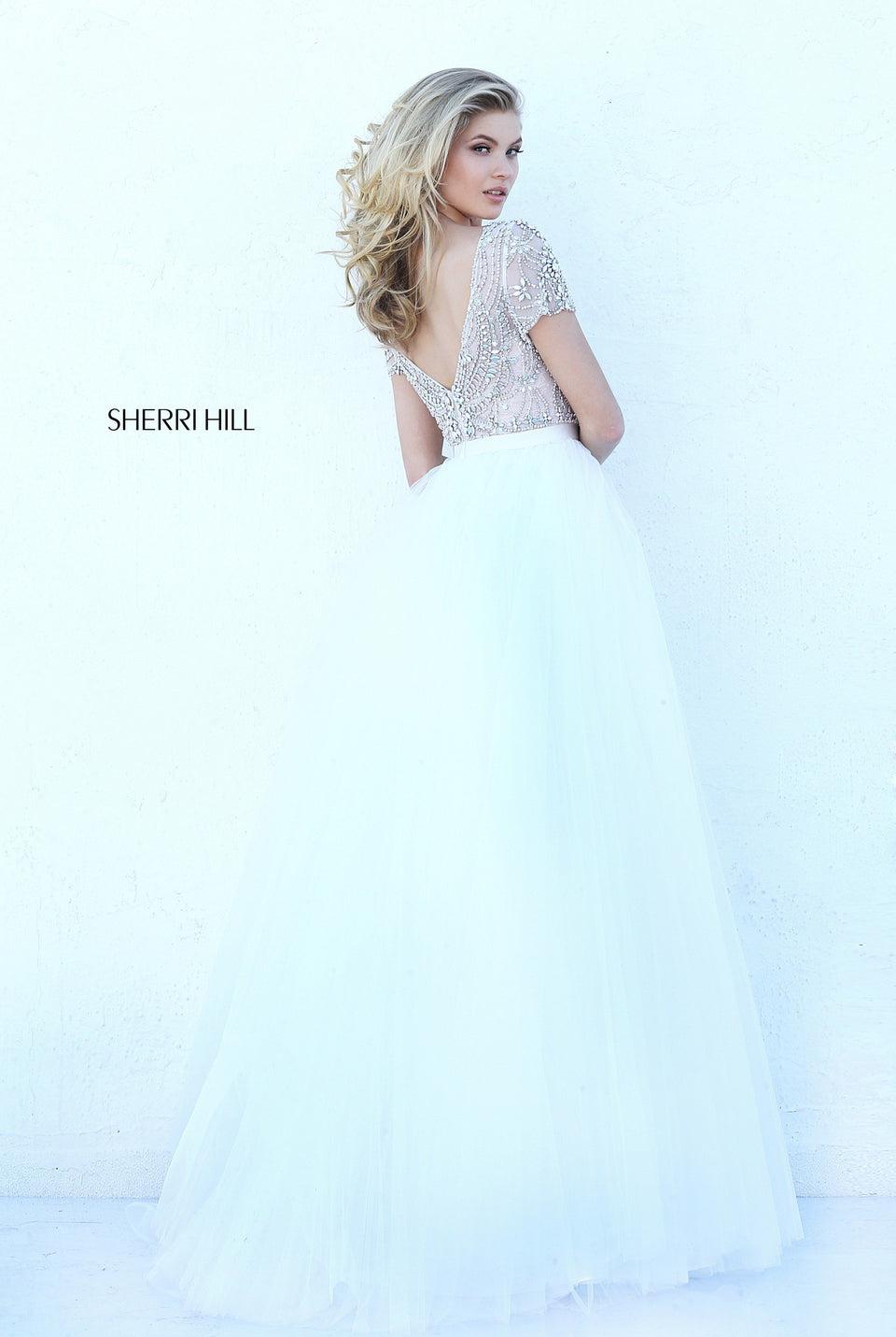 Sherri Hill Tulle Ball Gown With Cap Sleeves And A Beaded Bodice