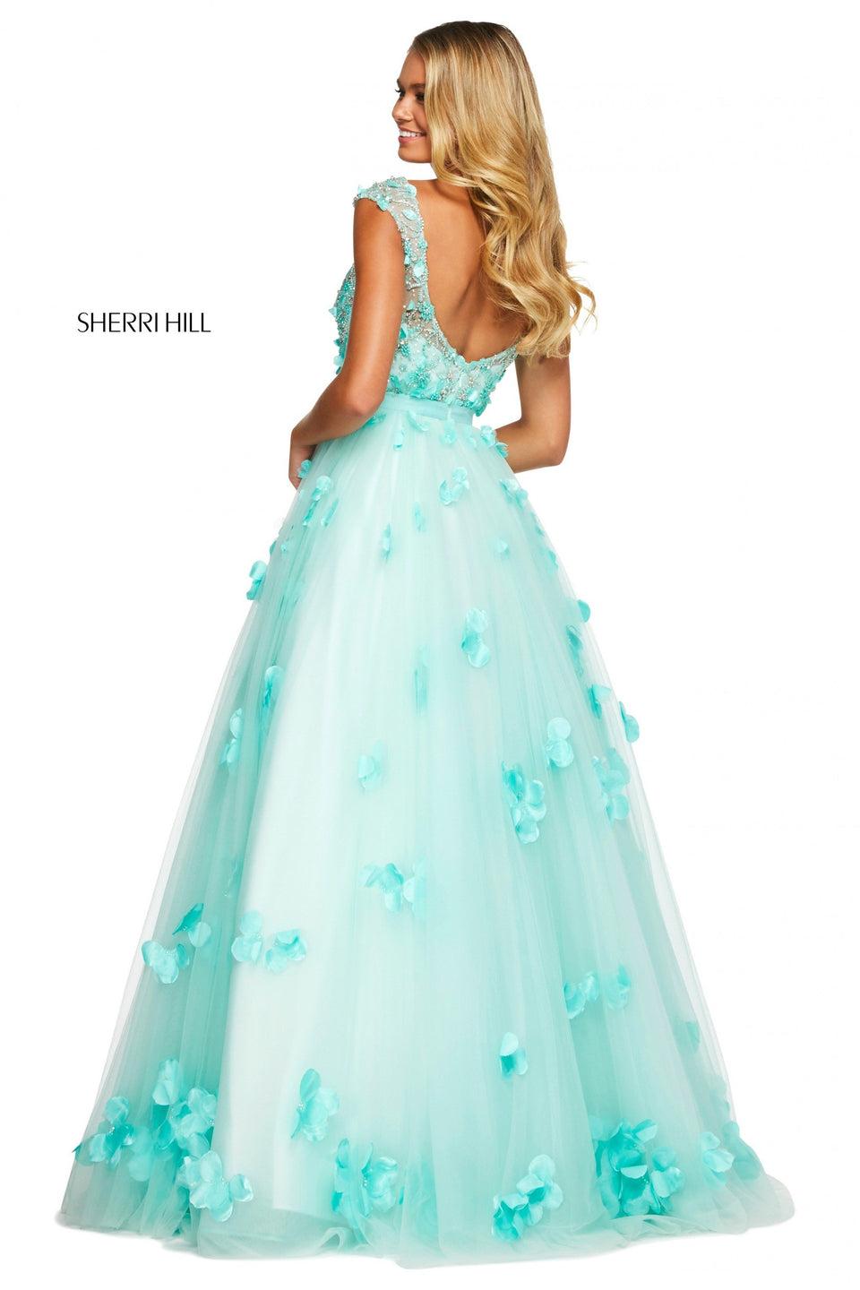 Sherri Hill Tulle Ball Gown With Flower Appliques And Beaded Cap Sleeve Bodice