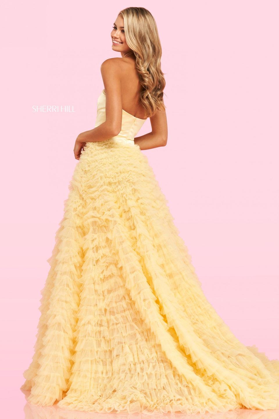 Sherri Hill Tulle Ruffle Skirt Ballgown With A Strapless Satin Neckline