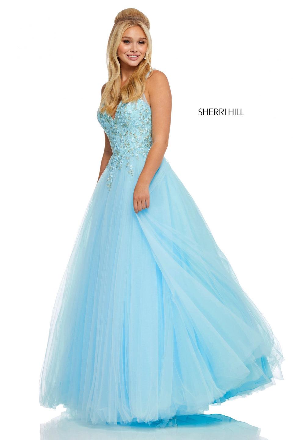 sherri hill Tulle V-neck ball gown with embroidered bodice