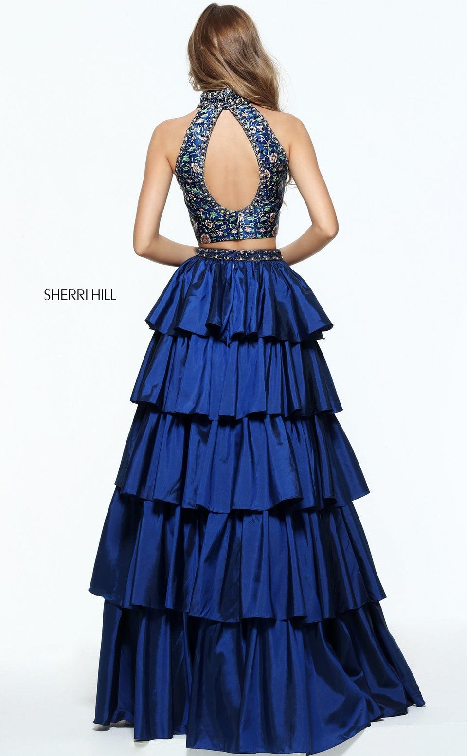 Sherri Hill Two-piece A-line Gown With A Tiered Skirt And A Printed Bodice