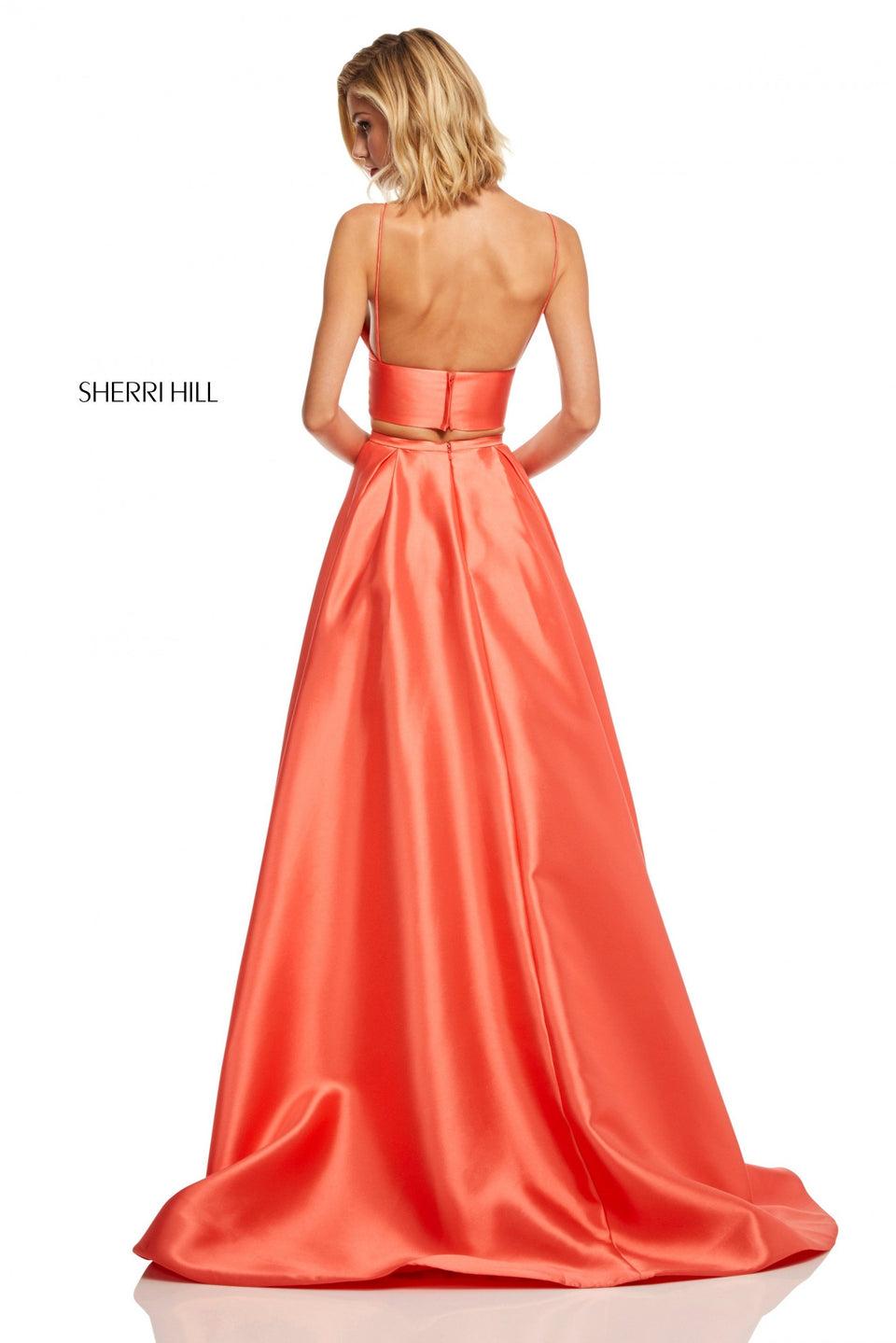 Sherri Hill Two-piece A-line With Deep-V Neckline Top With Spaghetti Straps And An A-line Skirt With Jewel Encrusted Pockets