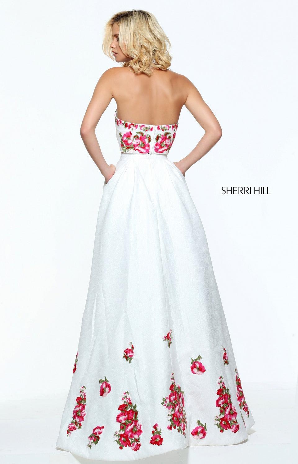 Sherri Hill Two Piece Audrey Length Gown With An Embroidered Flower Bodice