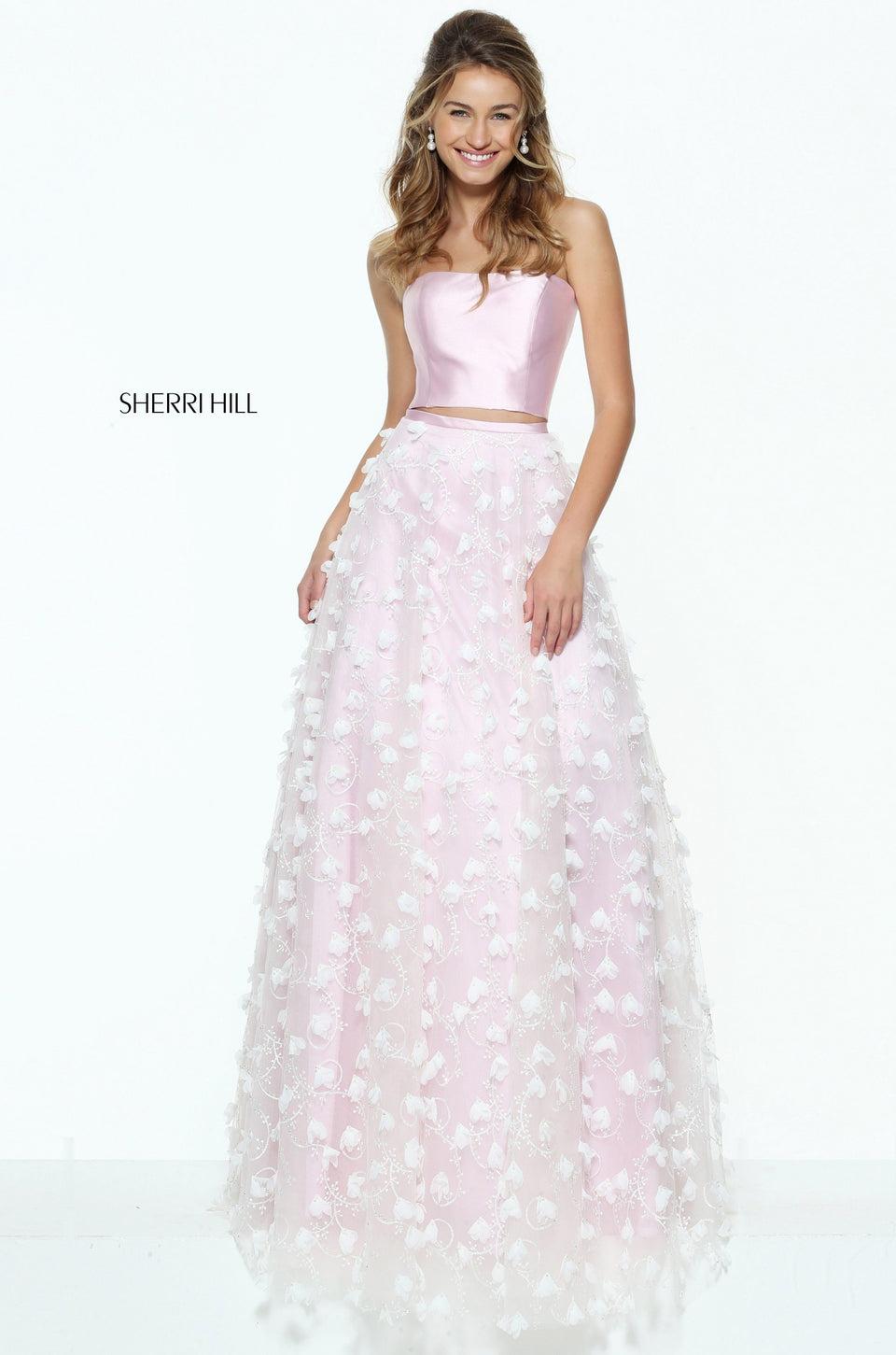 Sherri Hill Two-piece Ball Gown With 3D Petals On The Skirt