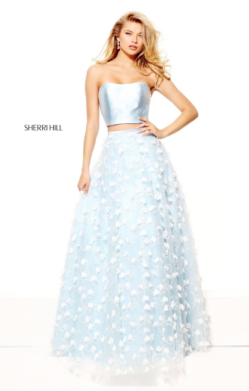 sherri hill Two-piece ball gown with 3D petals on the skirt