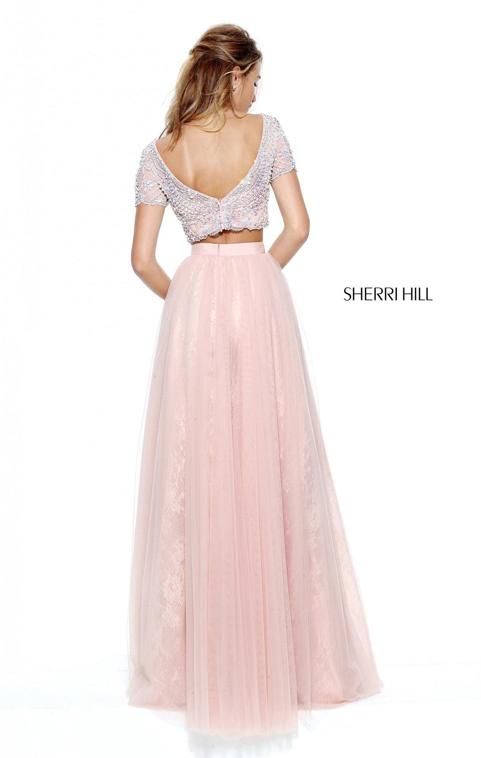 Sherri Hill Two-piece Beaded Short Sleeve Bodice With A Tulle And Lace Skirt