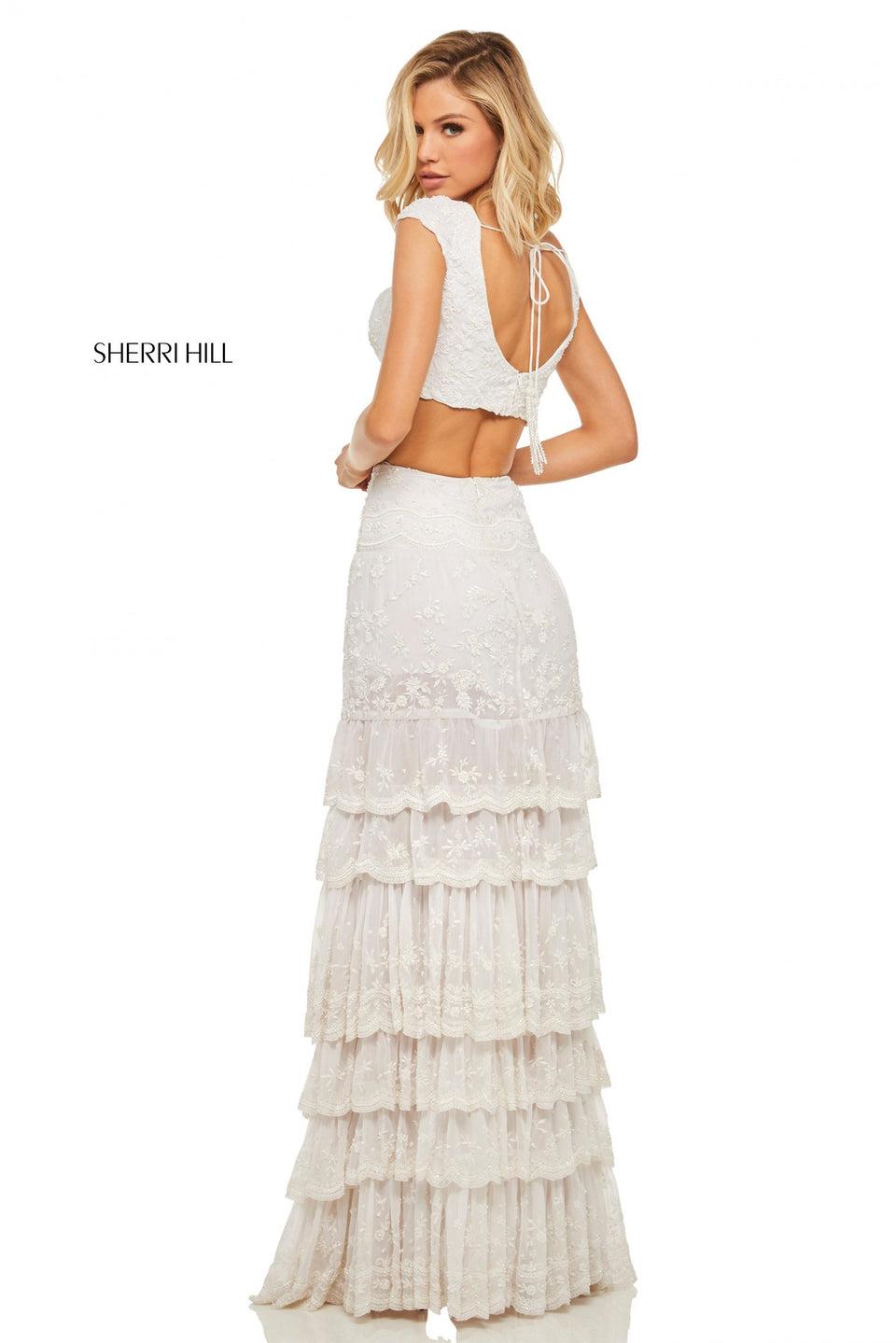 Sherri Hill Two-piece Bohemian Dress With A Cap Sleeve Bodice And Layered High Low Skirt