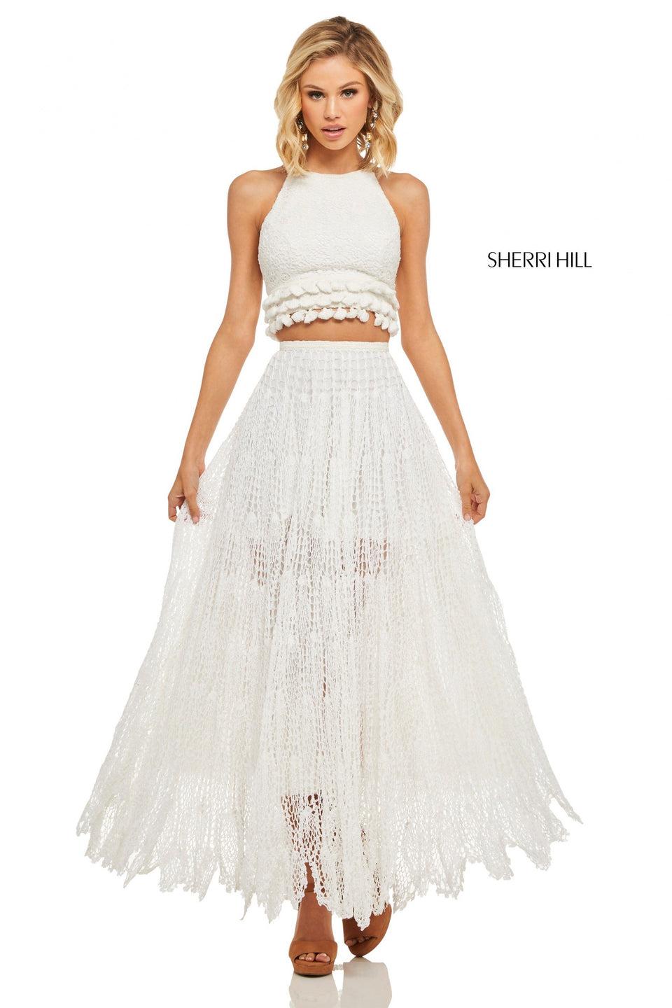 Sherri Hill Two-piece Crochet Dress With Halter Bodice