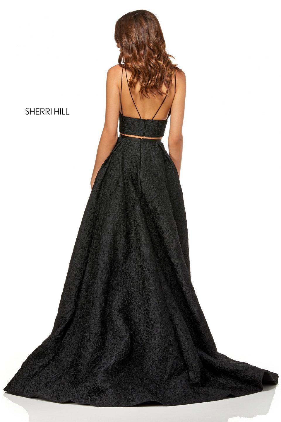 Sherri Hill Two-piece Embossed Satin A-line Skirt With V-neck Bodice