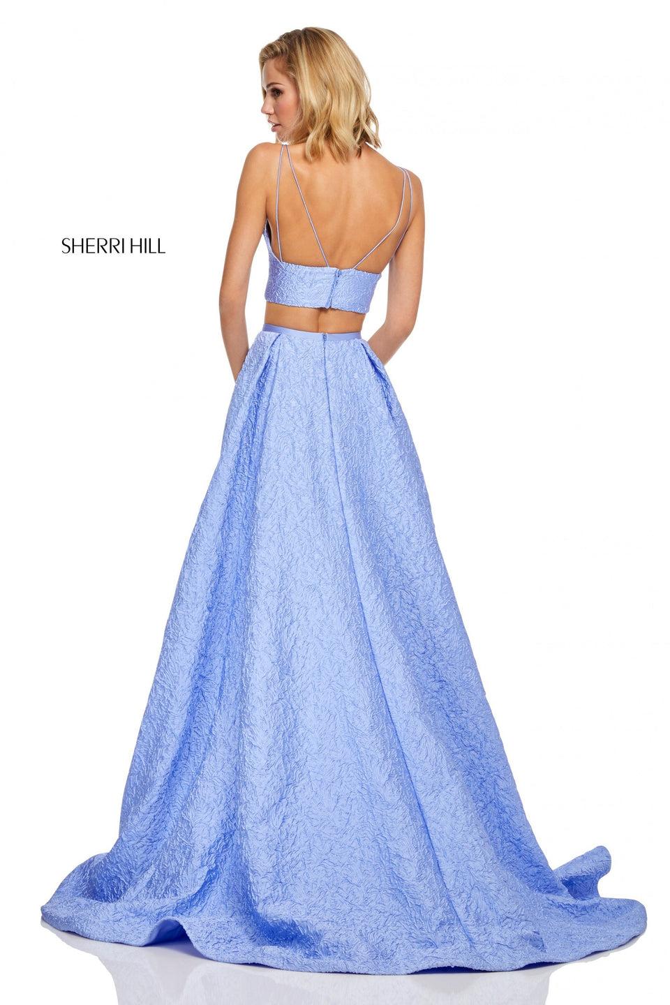 Sherri Hill Two-piece Embossed Satin A-line Skirt With V-neck Bodice