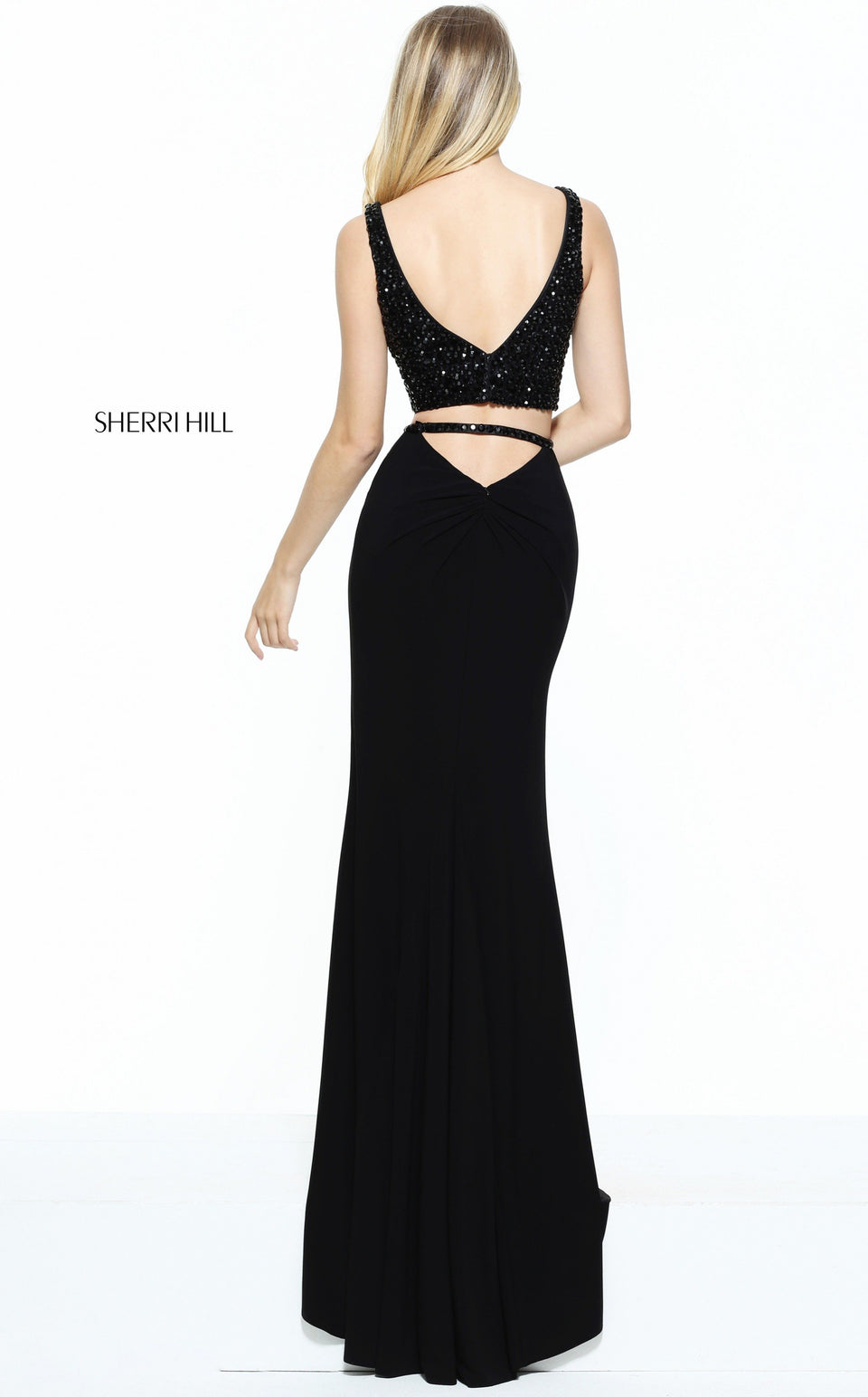 Sherri Hill Two-piece Fitted Jersey With A Beaded V-neck Bodice