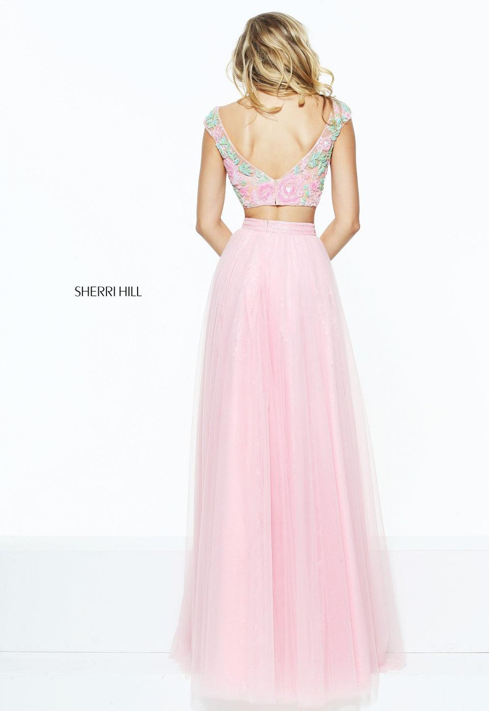 Sherri Hill Two-piece Floral Beaded Bodice With A Lace And Tulle Skirt