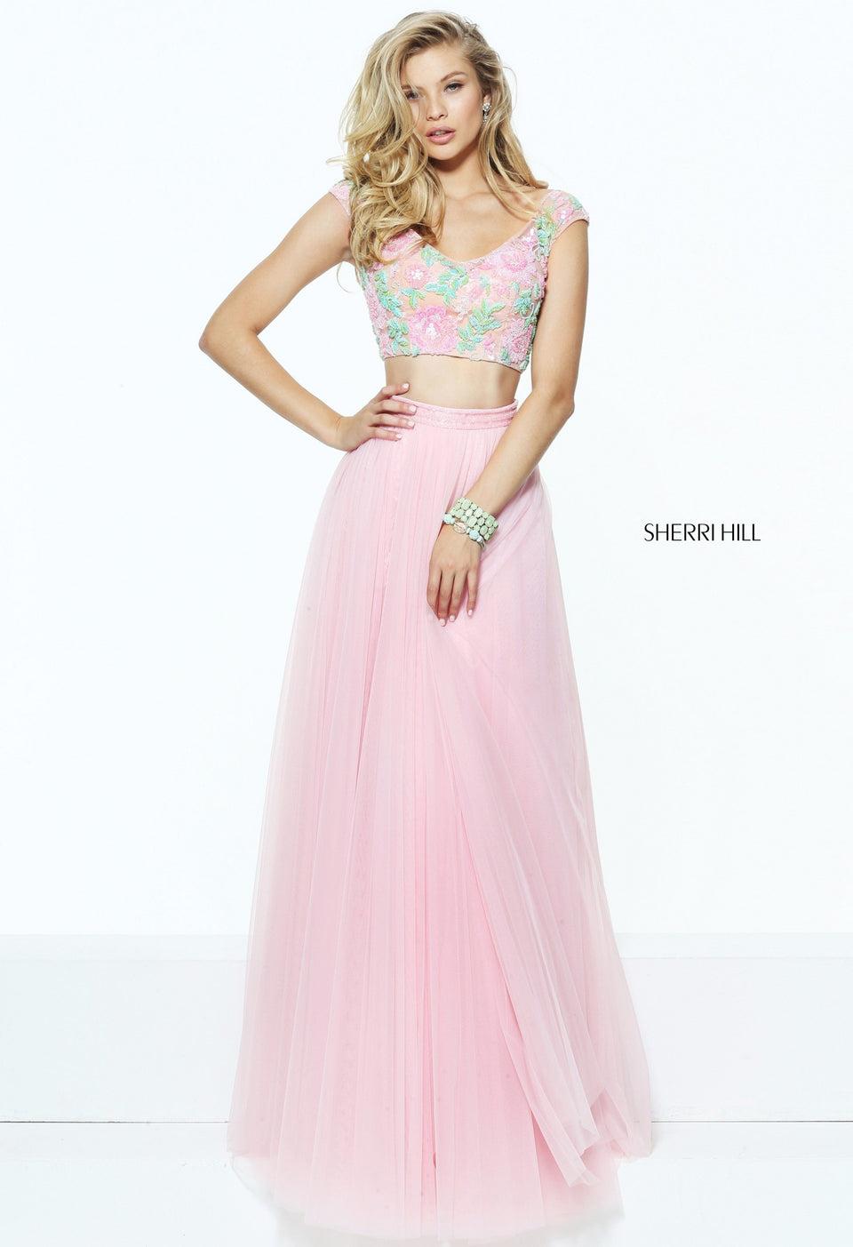 Sherri Hill Two-piece Floral Beaded Bodice With A Lace And Tulle Skirt