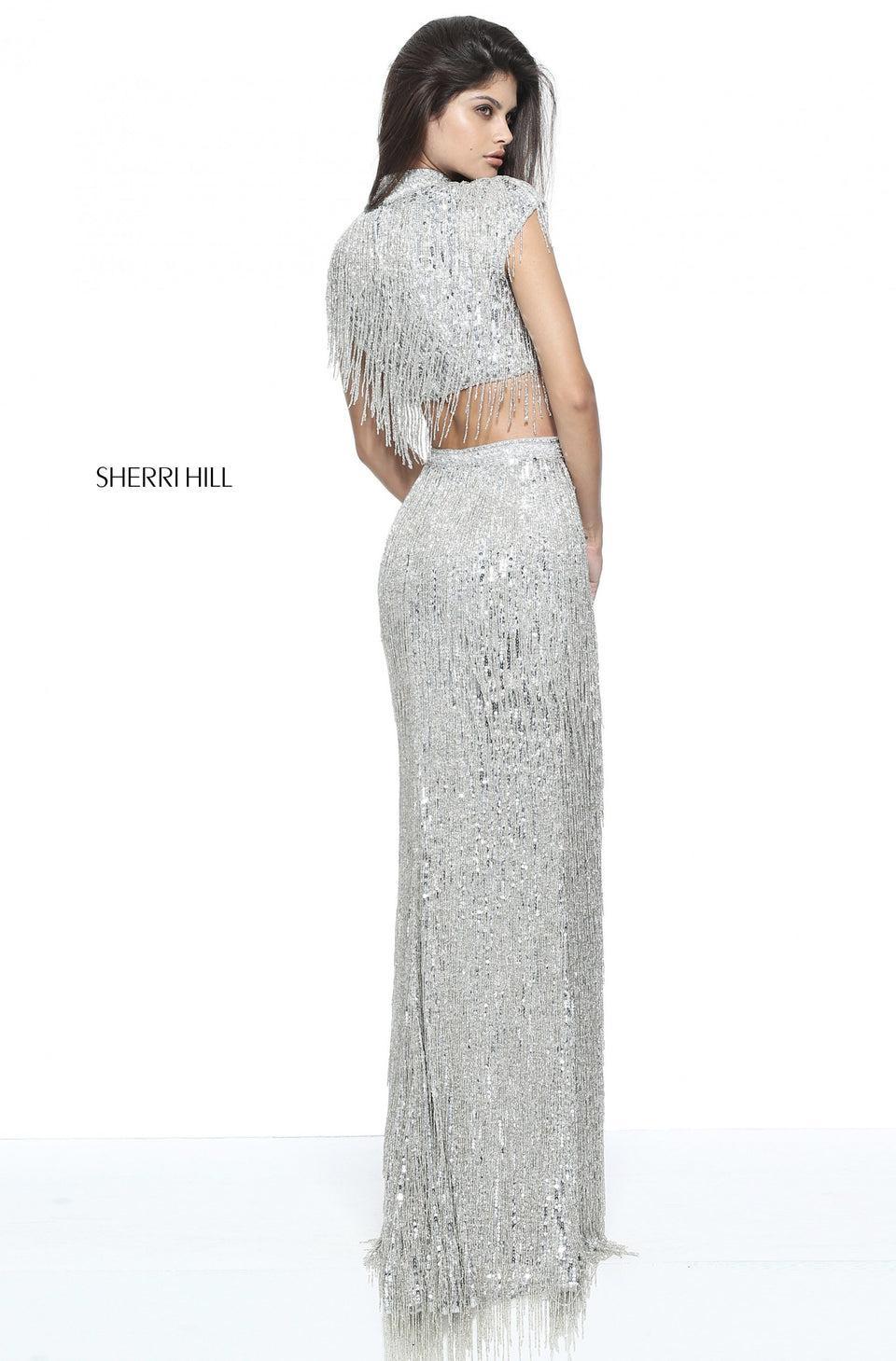 Sherri Hill Two-piece Fringe Gown With A Cap Sleeve Bodice And Slit In The Skirt