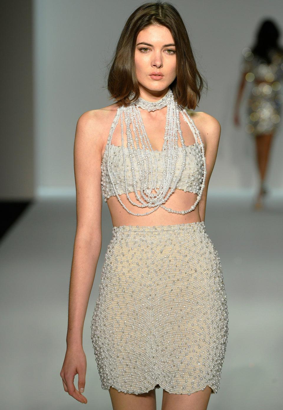 sherri hill Two piece fully beaded cocktail dress and a choker with pearl drapings