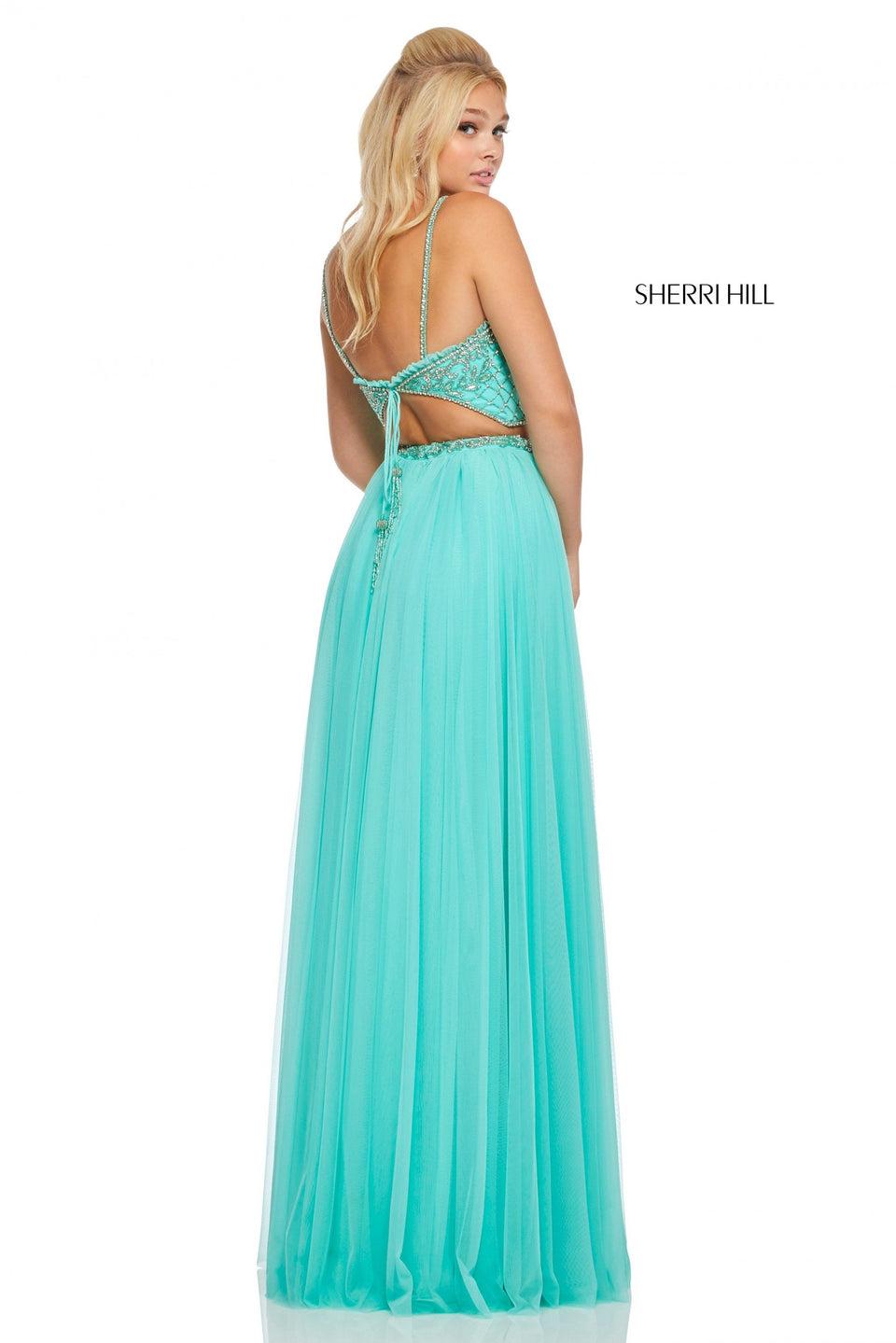Sherri Hill Two-piece Gown With A Beaded Bodice Tie Back And Tulle Skirt