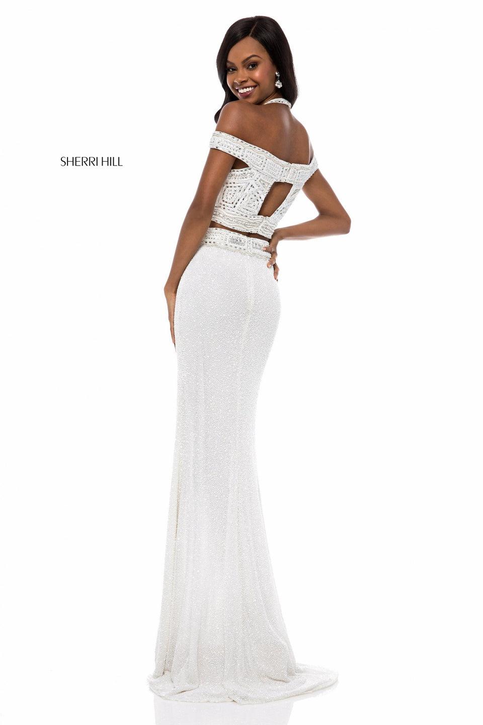 Sherri Hill Two Piece Gown With Beaded High Neck Bodice And Sequin Slit Skirt