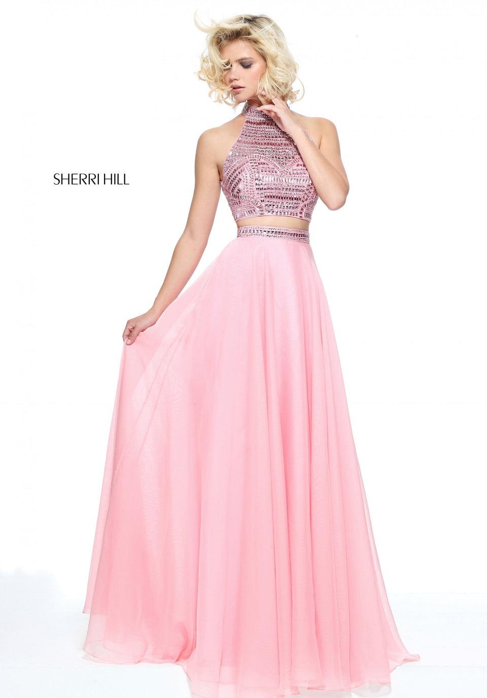 Sherri Hill Two-piece High Neck Beaded Bodice With A Chiffon Skirt
