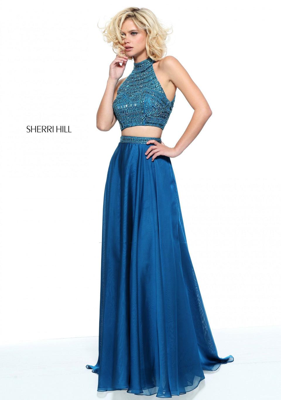 Sherri Hill Two-piece High Neck Beaded Bodice With A Chiffon Skirt