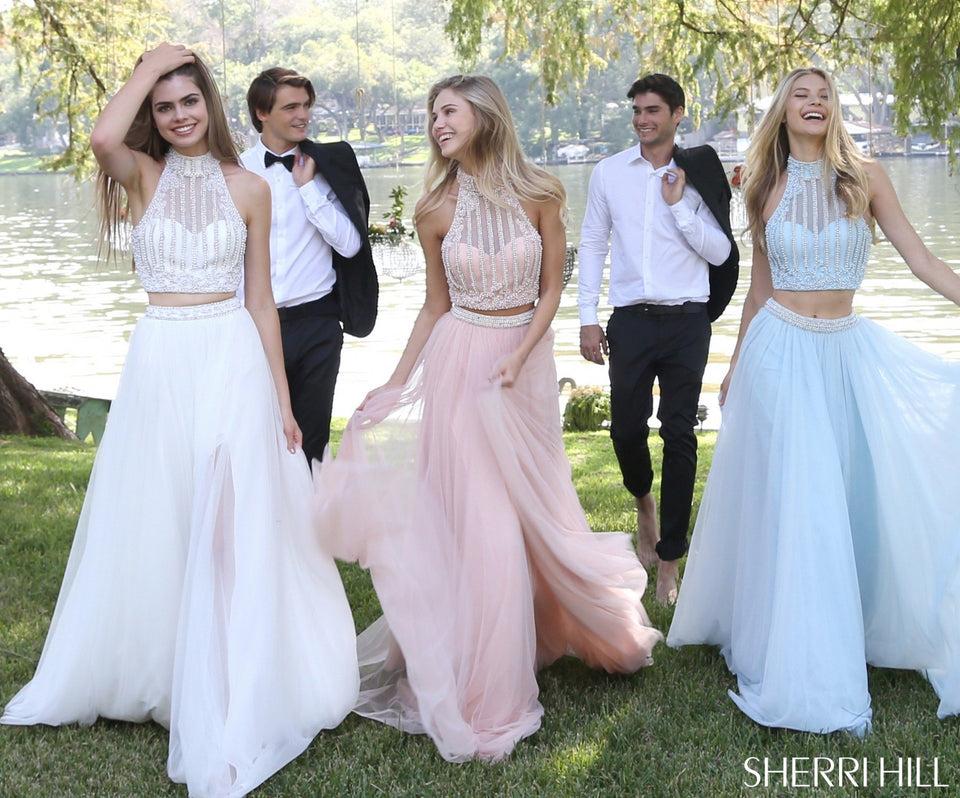 Sherri Hill Two-piece High Neck Beaded Bodice With Keyhole Back And Gathered Tulle Skirt