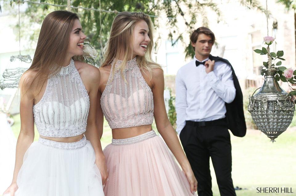 Sherri Hill Two-piece High Neck Beaded Bodice With Keyhole Back And Gathered Tulle Skirt