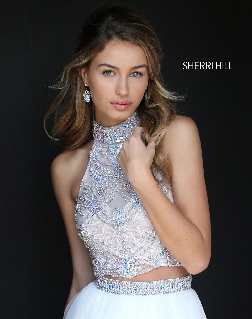 Sherri Hill Two Piece High Neck Beaded Bodice With Tulle Skirt