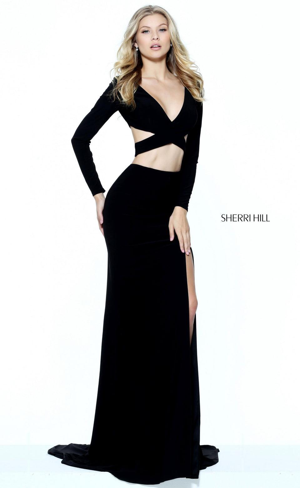 Sherri Hill Two Piece Jersey With A Cross Front Bodice And Slit In The Skirt