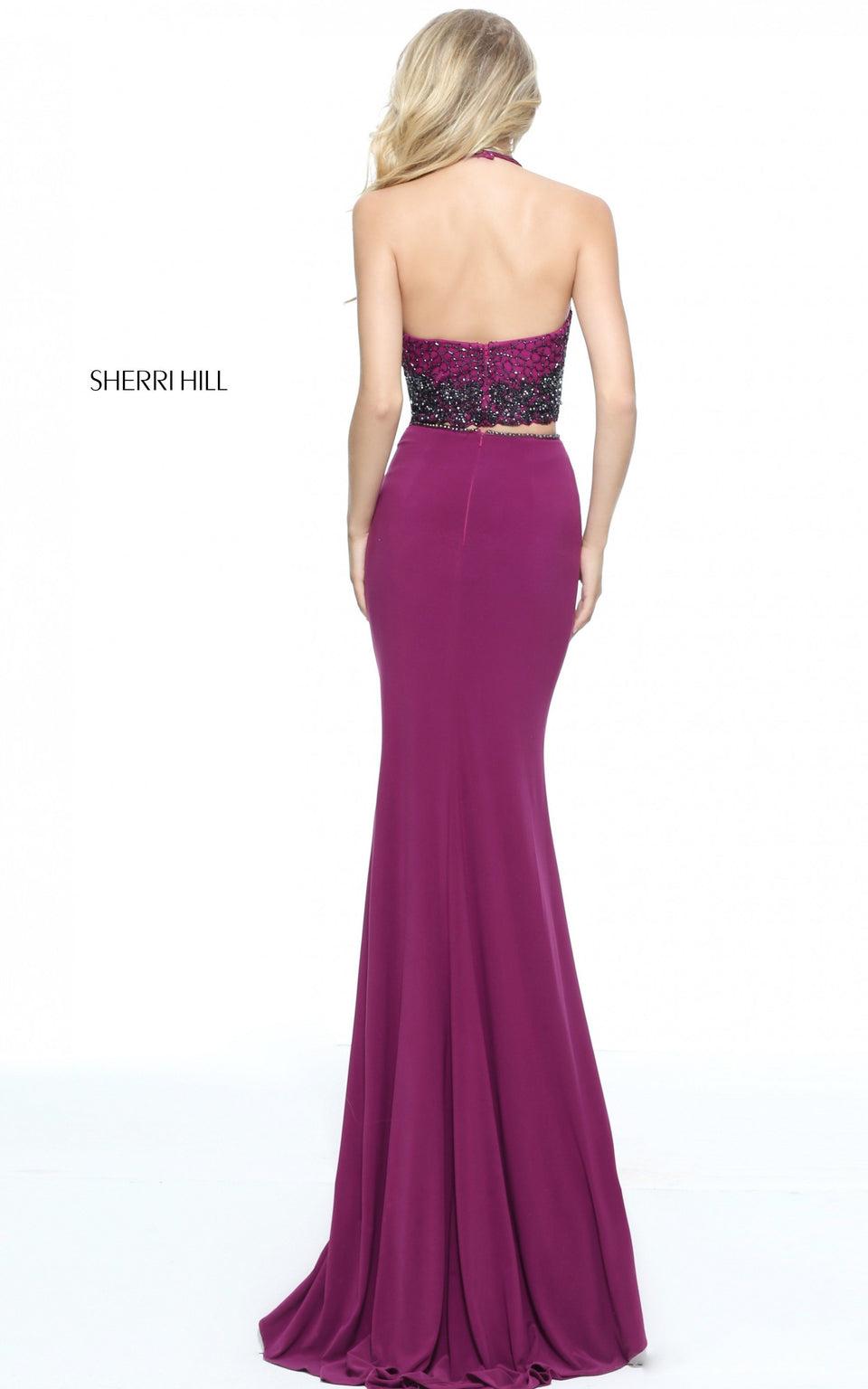 Sherri Hill Two-piece Jersey With A Gunmetal Beaded Bodice