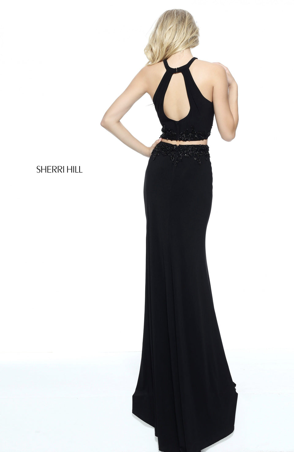 Sherri Hill Two-piece Jersey With A Keyhole Bodice And Beaded Waist Band