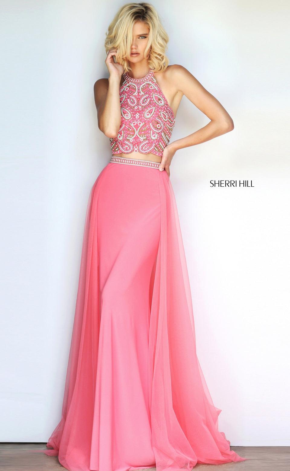 sherri hill Two piece jersey with a paisley beaded bodice and a tulle over skirt