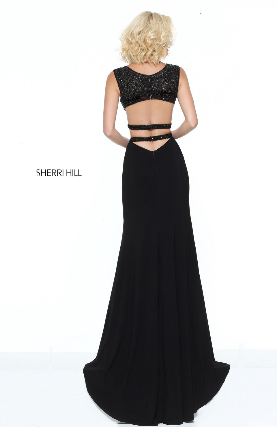 Sherri Hill Two-piece Jersey With Cap Sleeve Beaded Bodice And Cut Away Sides With Fitted Skirt