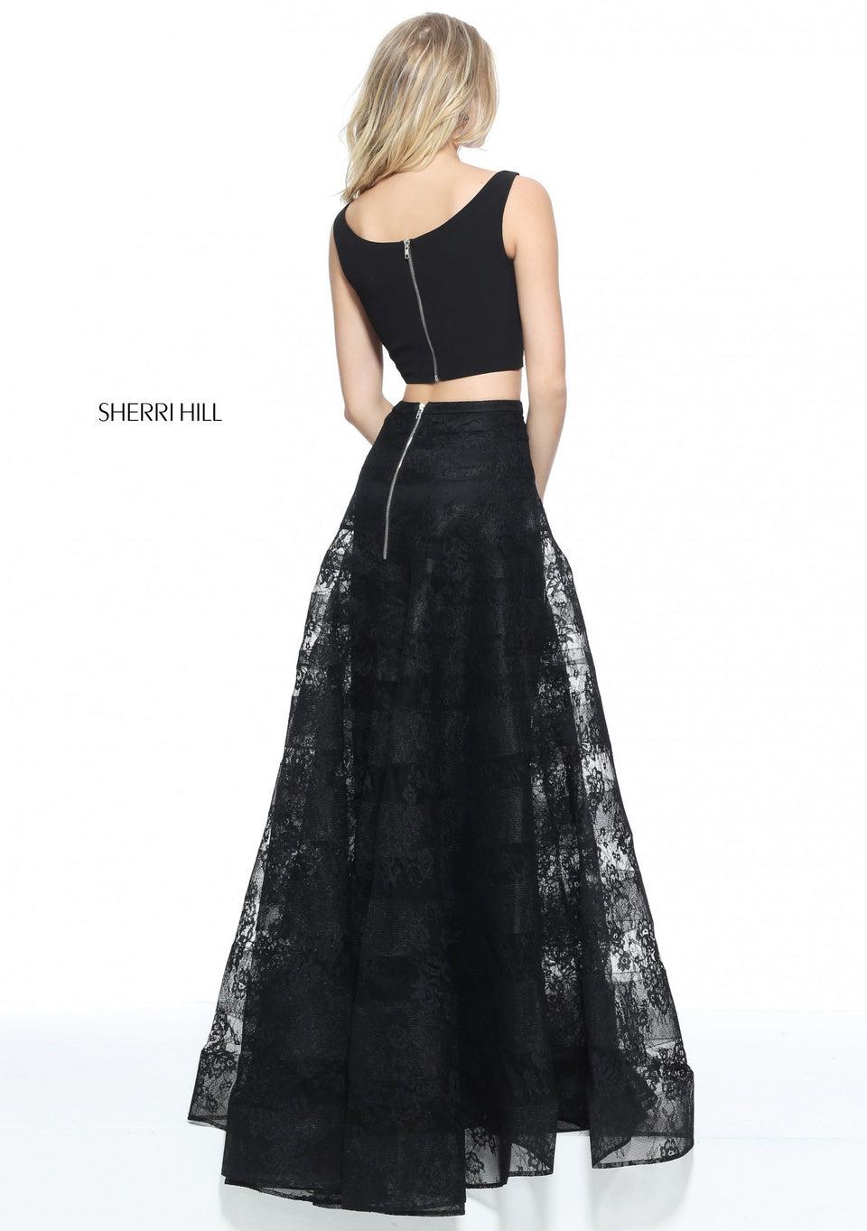 Sherri Hill Two-piece Lace And Tulle A-line Skirt With A V-neck Bodice