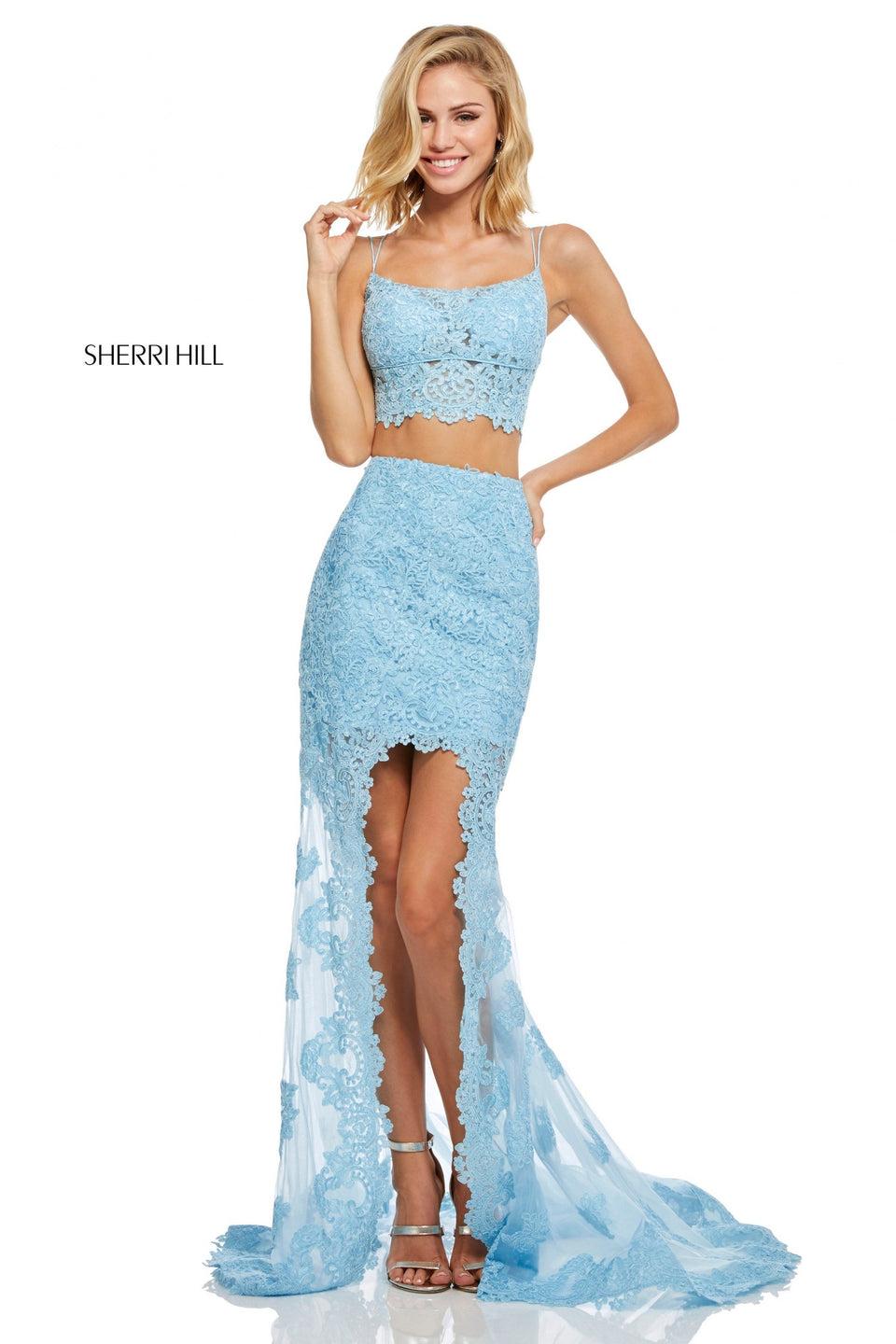 sherri hill Two-piece lace high-low with lace up back bodice