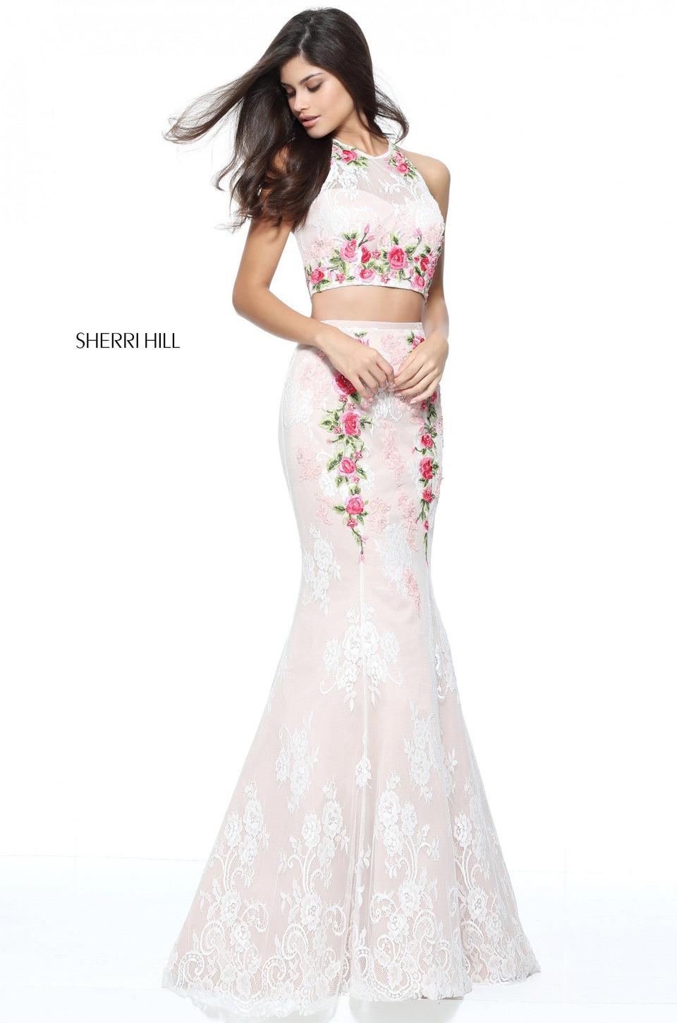 sherri hill Two-piece lace mermaid with a floral embroidered bodice