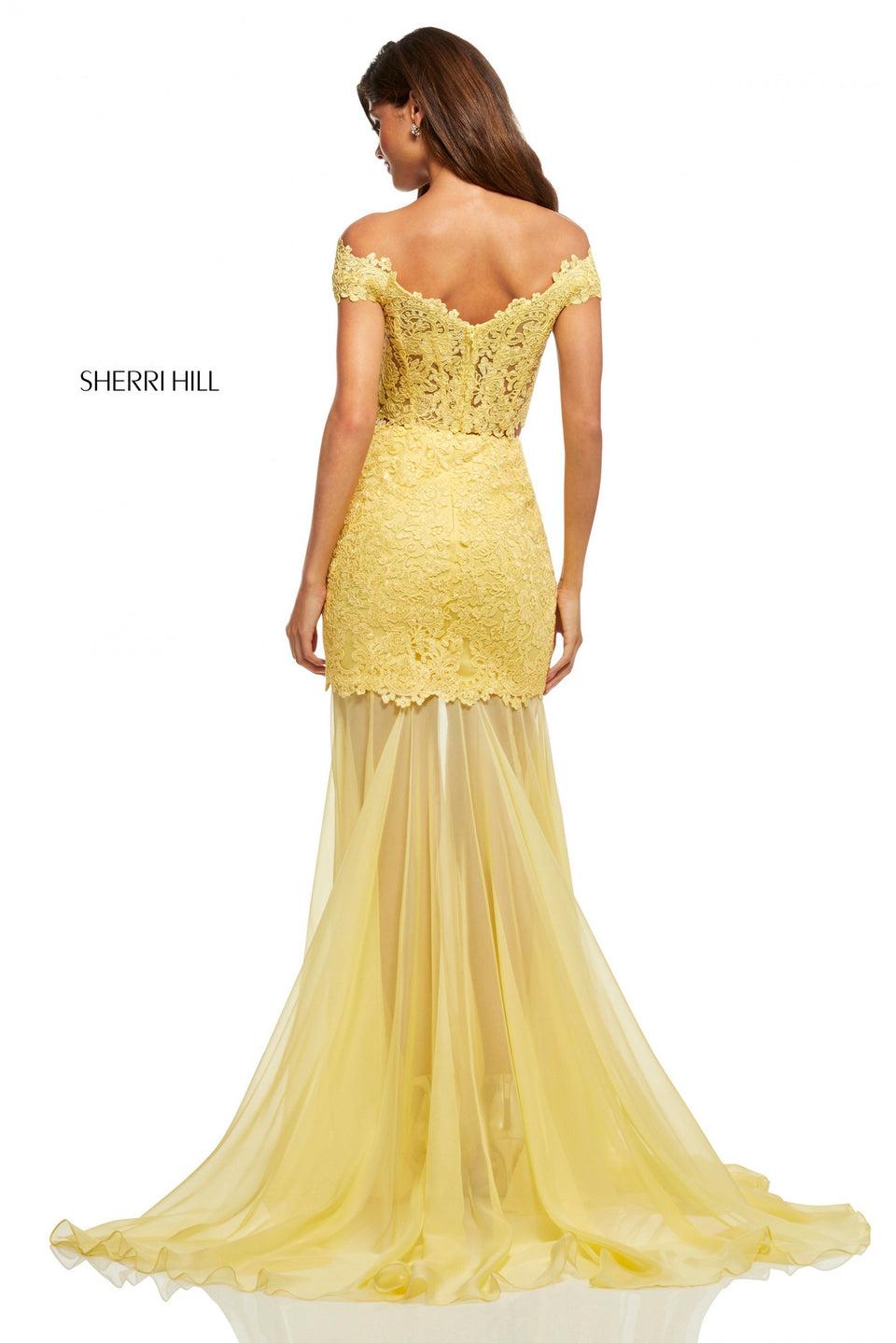 Sherri Hill Two-piece Lace Off-the-shoulder Bodice And Lace And Chiffon Skirt With Slit