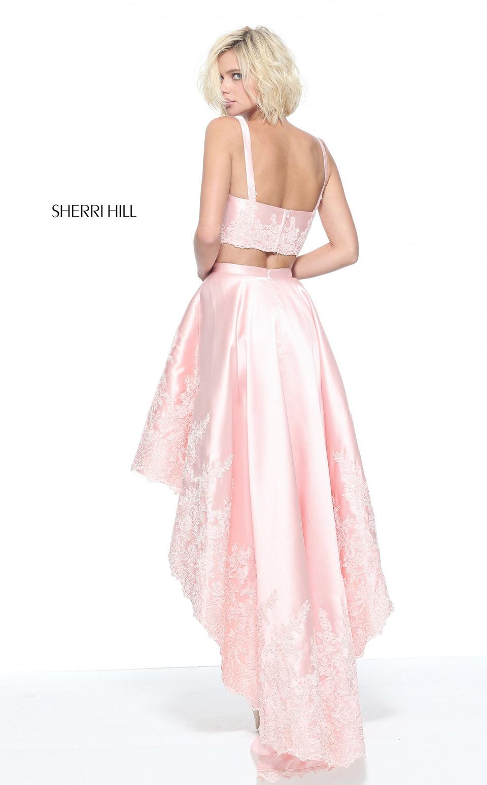 Sherri Hill Two-piece Mikado High Low Dress With A Lace Embroidered Trim