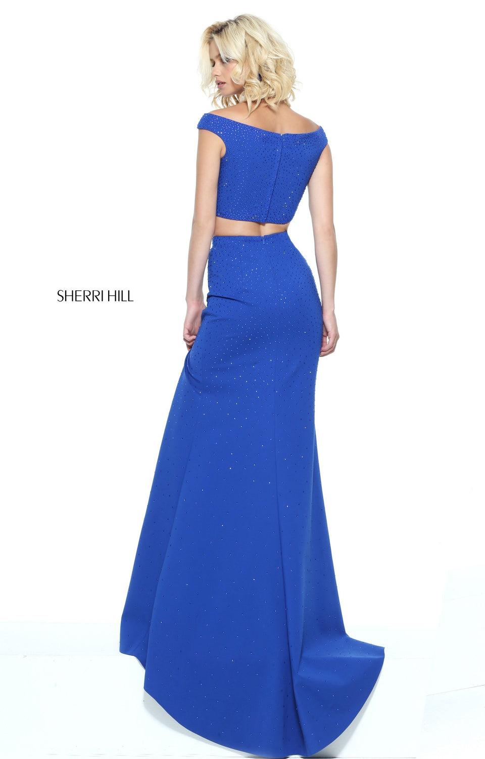 Sherri Hill Two Piece Off-the-shoulder Scuba With Encrusted Rhinestones