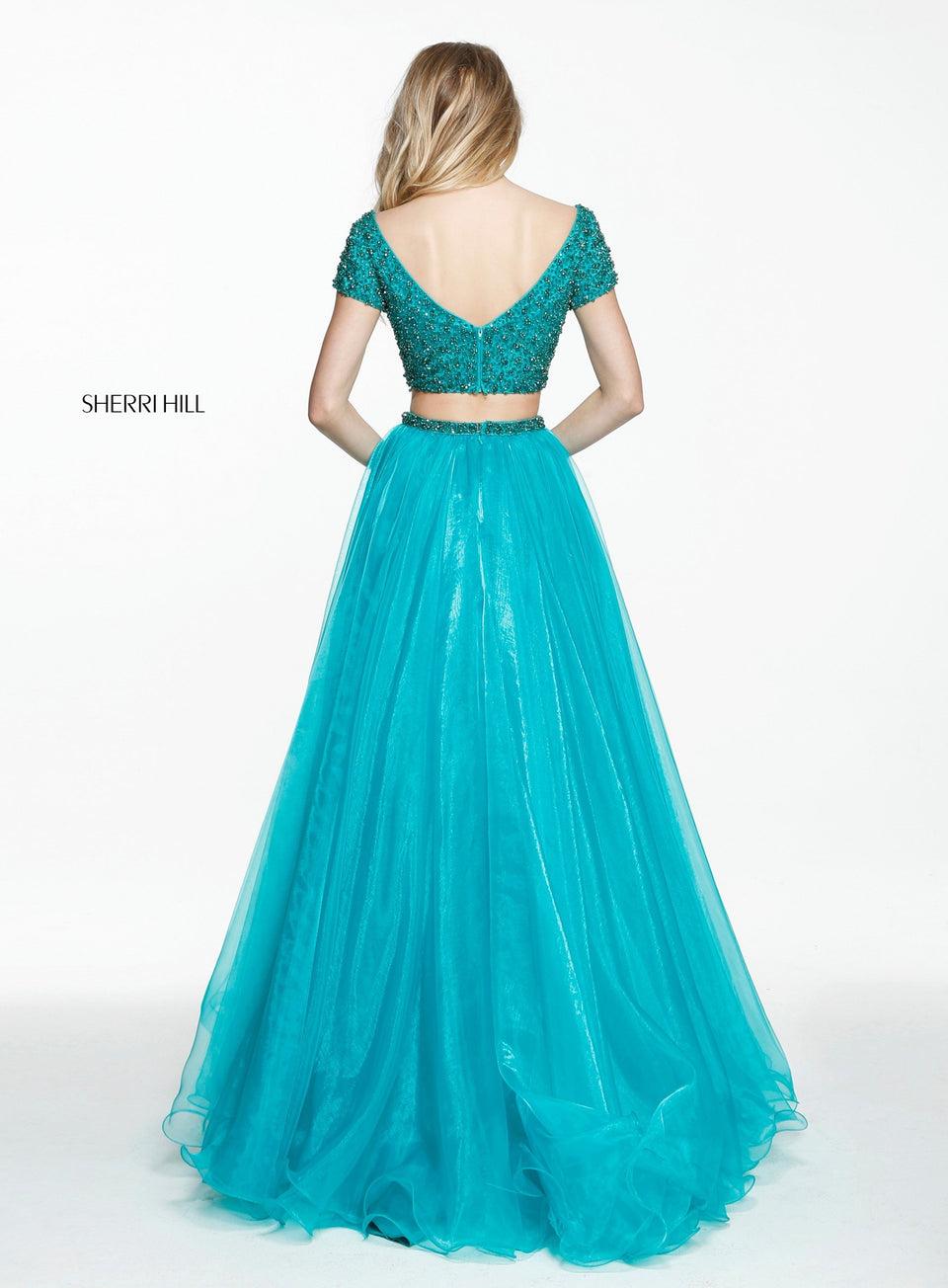 Sherri Hill Two Piece Organza Ball Gown With A Cap Sleeve Crystal Beaded Bodice