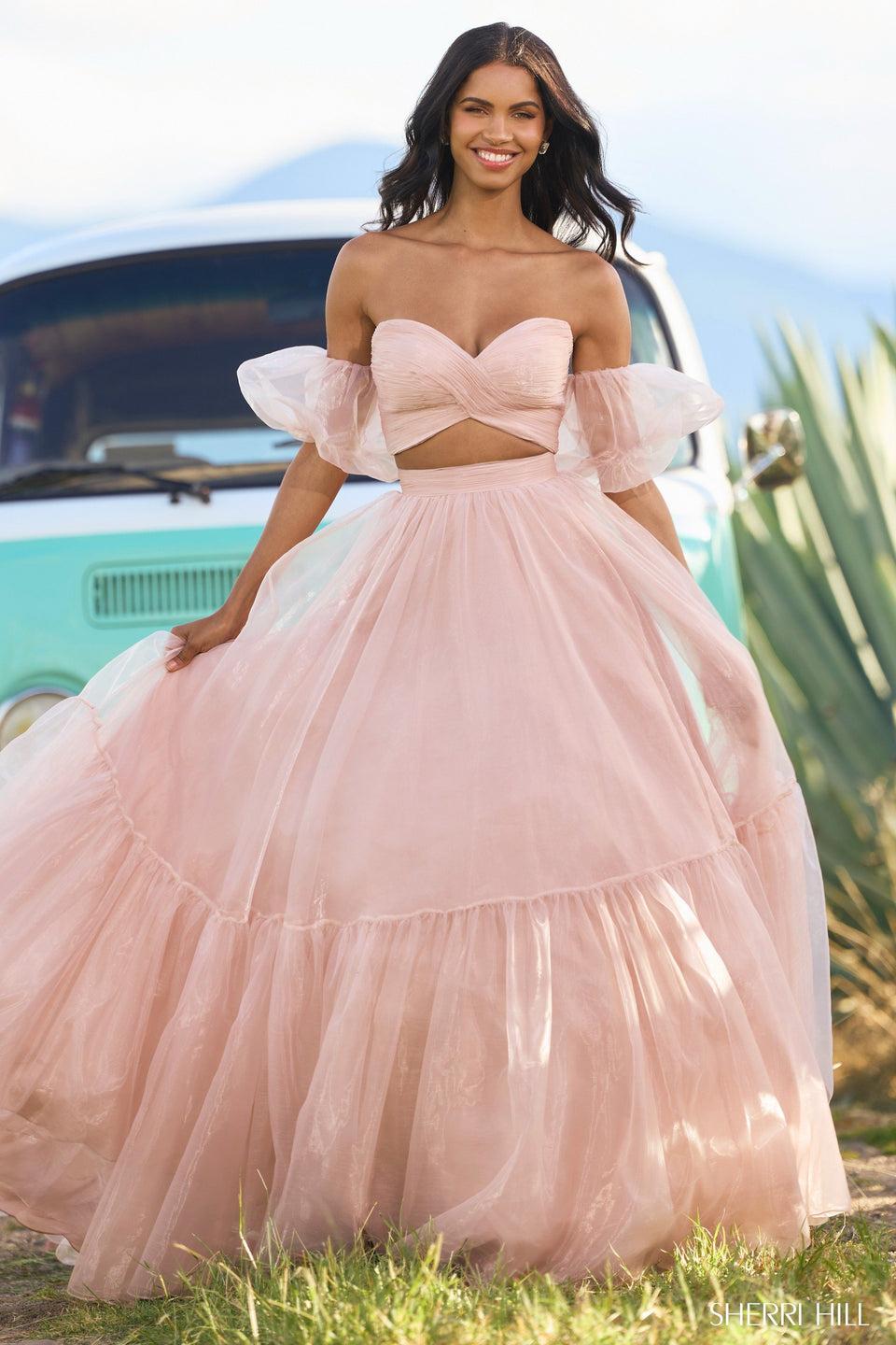 Sherri Hill Two-piece Organza Ball Gown With Removable Ballon Sleeves