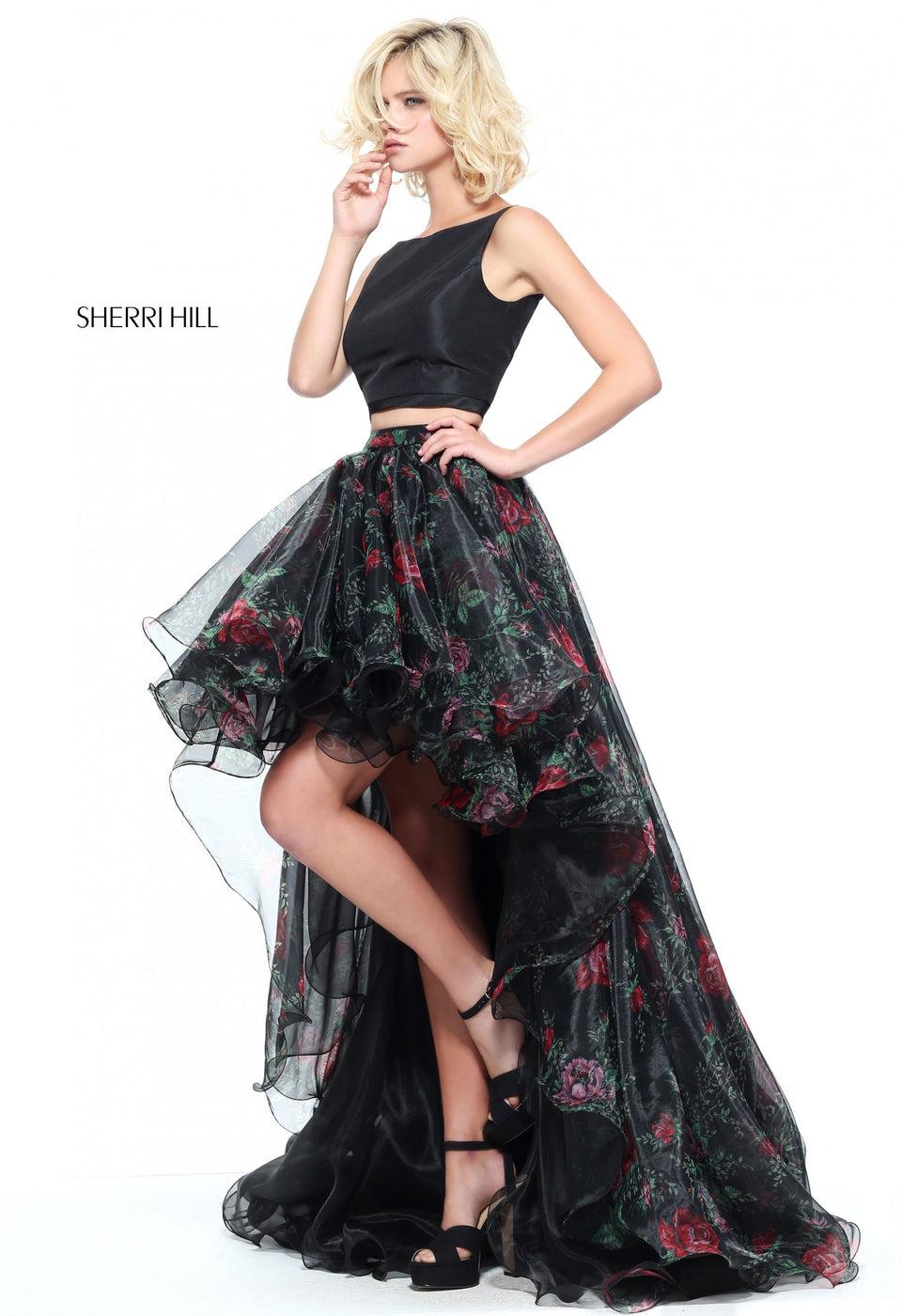 Sherri Hill Two-piece Organza Floral Print High Low Dress