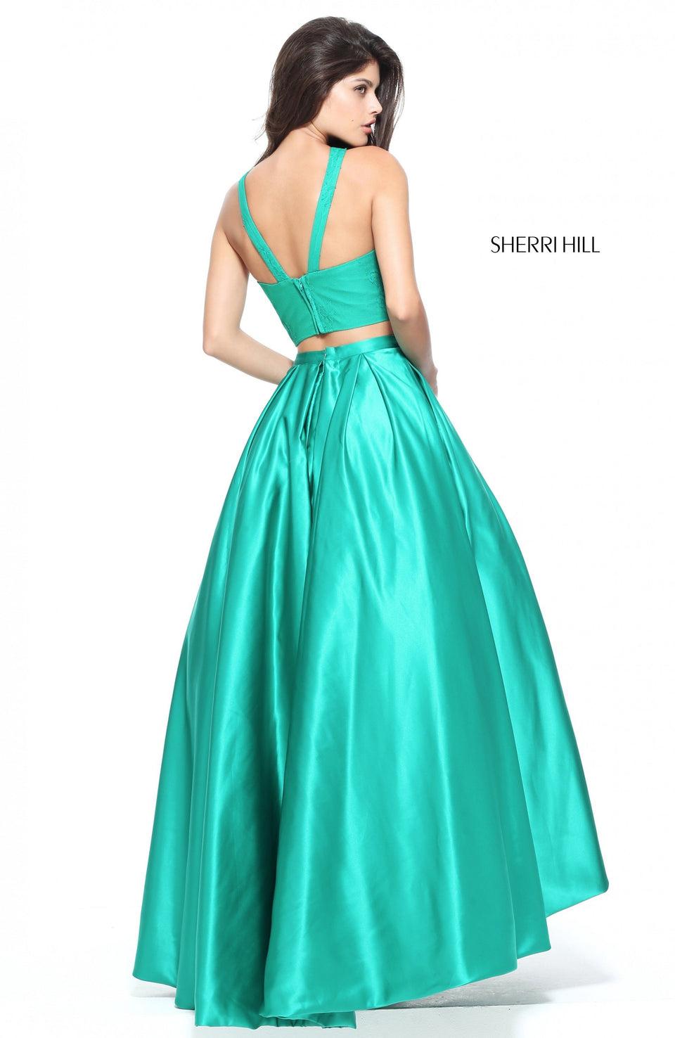 Sherri Hill Two Piece Satin Audrey Length Gown With A Lace Bodice