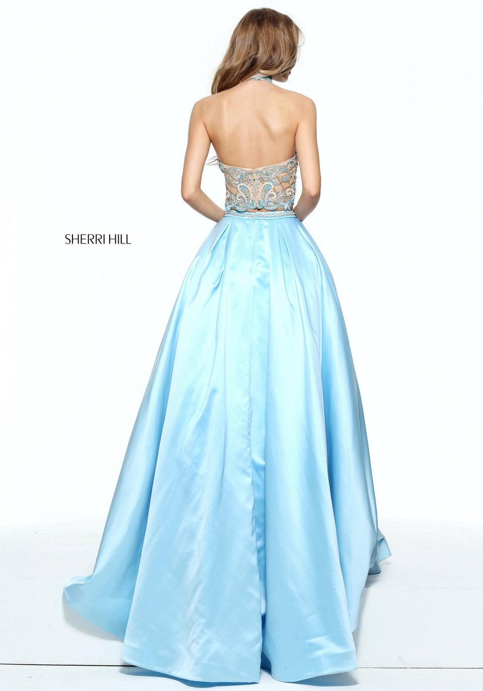 Sherri Hill Two-piece Satin Ball Gown With A High Neck And A Paisley Beaded Bodice